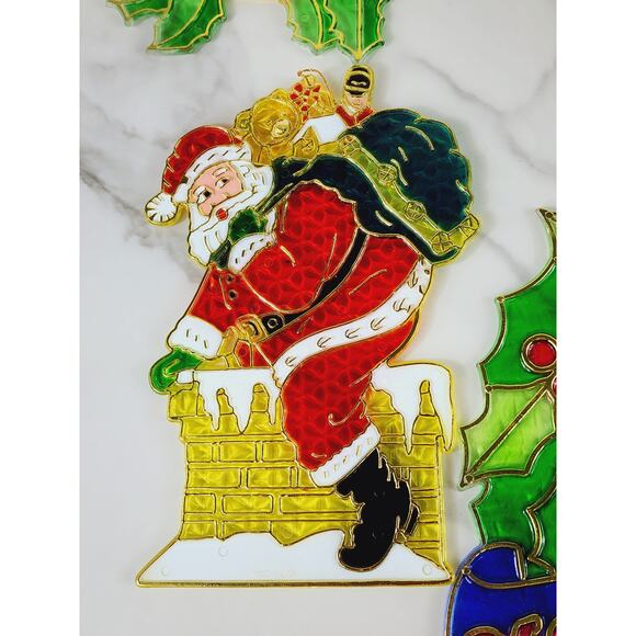 Sun Catcher Window Plaque Christmas 90s Plastic Large Stained Glass Style x7 Vtg - Picture 5 of 16